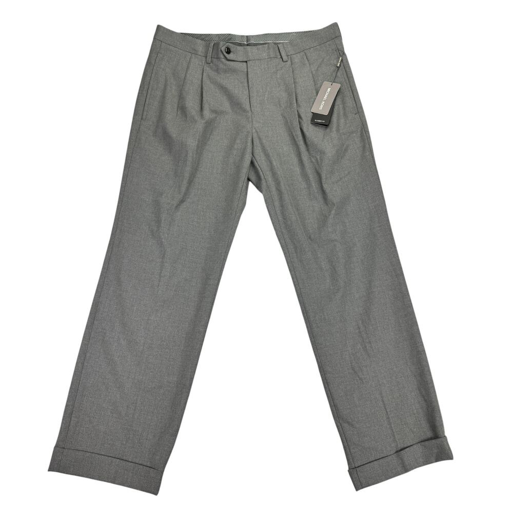 Michael Kors Mens Pleated Cuffed Solid Classic Fit Stretch Pants Gray 34x29